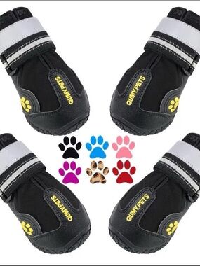 4PC QUMY Performance Adjustable Comfortable Secure Dog Shoes Size 4 Black NIB